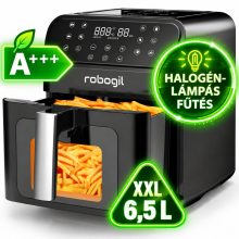 Forrólevegős Halogén Sütő 6,5 L, 12 Program, Érintőkijelző, Betekintő Ablak, Melegen Tartás