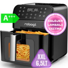 Robogil air fryer XXL 6,5 literes forrólevegős olajsütő halogén lámpával és üvegfedéllel