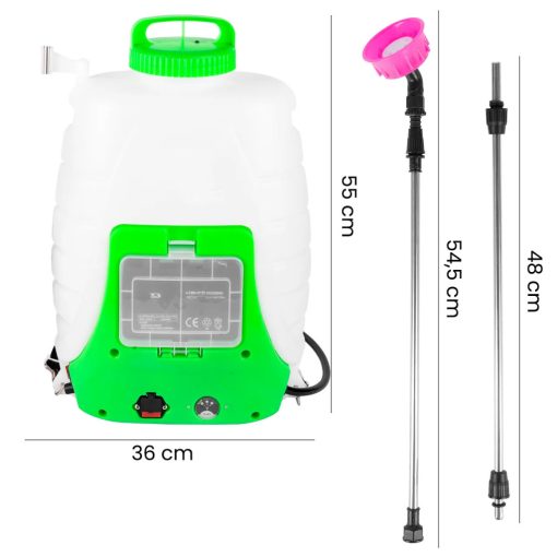 Akkumulátoros Háti Permetező – 18L, 12V 8Ah, 40W, Teleszkópos Lándzsa, Többféle Fúvóka, Szűrőrendszer