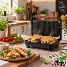 Elektromos Szendvicssütő és Kontaktgrill – 1500W, Tapadásmentes Felület, Állítható Magasság
