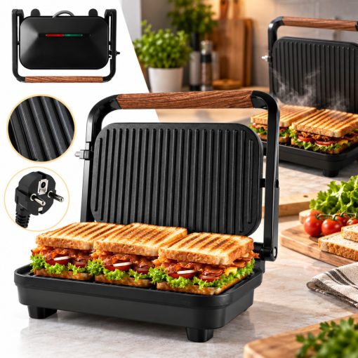 Elektromos Szendvicssütő és Kontaktgrill – 1500W, Tapadásmentes Felület, Állítható Magasság