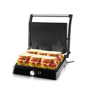   Elektromos grill és melegszendvics sütő, tapadásmentes, 2200W, 180°-ban nyitható