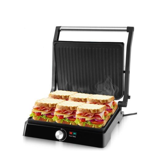 Elektromos grill és melegszendvics sütő, tapadásmentes, 2200W, 180°-ban nyitható
