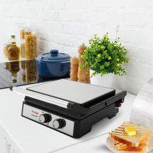Professzionális Elektromos Kontaktgrill és Kenyérpirító – Hőmérsékletszabályozás, Időzítő, 3 Grillezési Pozíció, Tapadásmentes Felület