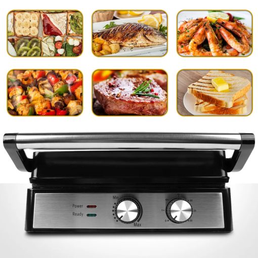 Professzionális Elektromos Kontaktgrill és Kenyérpirító – Hőmérsékletszabályozás, Időzítő, 3 Grillezési Pozíció, Tapadásmentes Felület