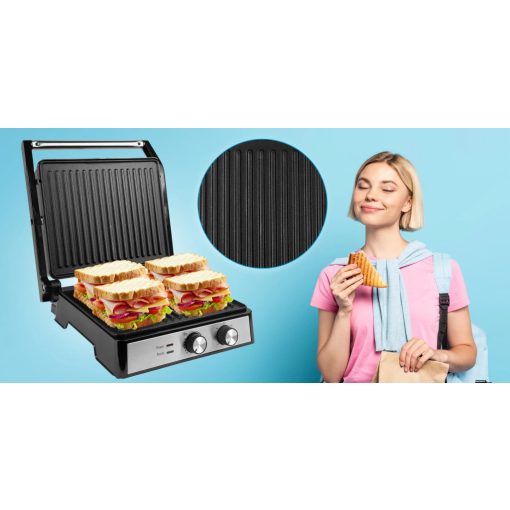 Professzionális Elektromos Kontaktgrill és Kenyérpirító – Hőmérsékletszabályozás, Időzítő, 3 Grillezési Pozíció, Tapadásmentes Felület