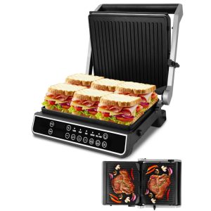   Nagy teljesítményű, programozható elektromos grill 2500W, 5 program, tapadásmentes felület