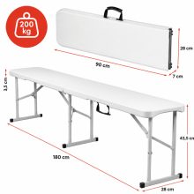Összecsukható Kerti Pad 180 cm, Catering és Rendezvény Pad, 200 kg, Fehér