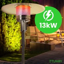 Kültéri gázos teraszmelegítő, 13kW hősugárzó PIEZO gyújtással, kerekekkel és huzattal