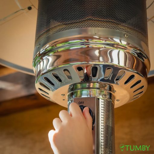 Kültéri gázos teraszmelegítő, 13kW hősugárzó PIEZO gyújtással, kerekekkel és huzattal