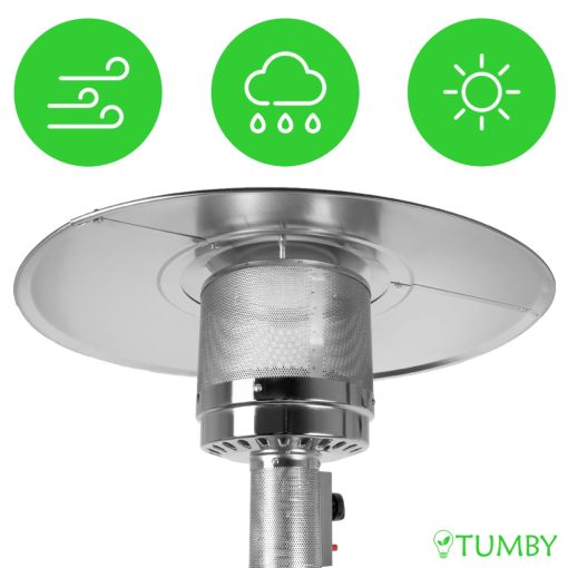 Kültéri gázos teraszmelegítő, 13kW hősugárzó PIEZO gyújtással, kerekekkel és huzattal