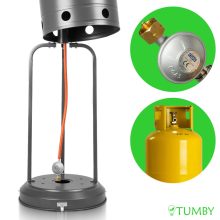 Kültéri gázos teraszmelegítő, 13kW hősugárzó PIEZO gyújtással, kerekekkel és huzattal