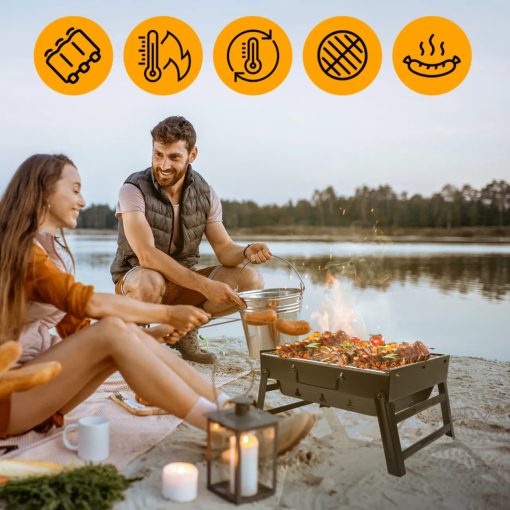 Hordozható faszenes grill utazáshoz és kerti sütéshez, kompakt grillező