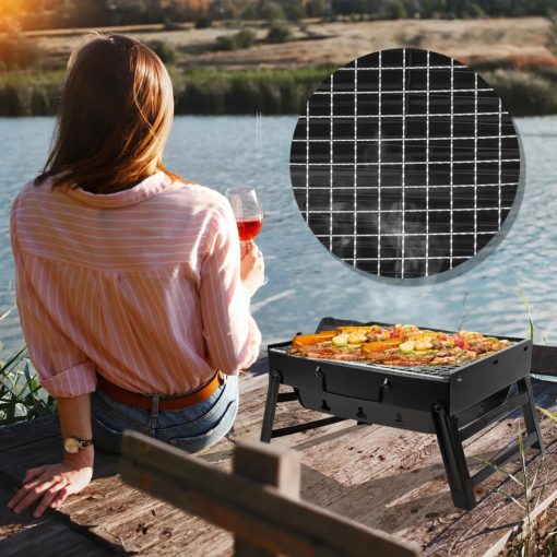 Hordozható faszenes grill utazáshoz és kerti sütéshez, kompakt grillező