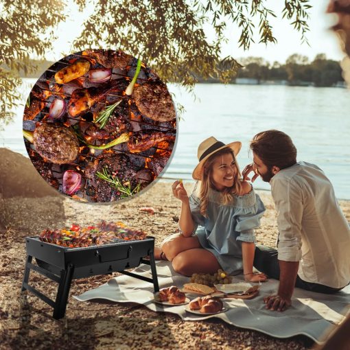 Hordozható faszenes grill utazáshoz és kerti sütéshez, kompakt grillező