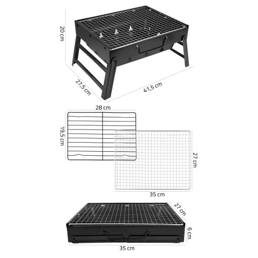 Hordozható faszenes grill utazáshoz és kerti sütéshez, kompakt grillező