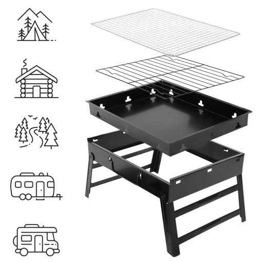 Hordozható faszenes grill utazáshoz és kerti sütéshez, kompakt grillező