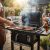  Nagy kerti grill fedeles, öntöttvas grillrács, állítható tűztér, hőmérő, takaróval