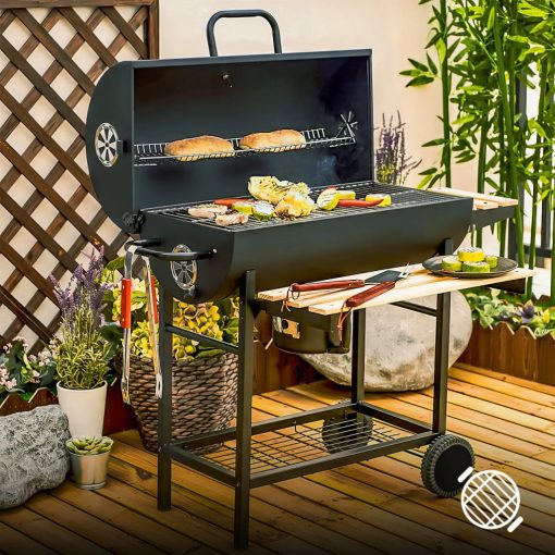 BigBend nagyméretű faszenes kerti grill, füstölő hőmérővel - profi élmény otthon!