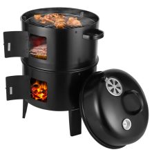 Kerti grill és füstölő 3 az 1-ben, faszenes grill, smoker, tűzrakó, hőmérővel