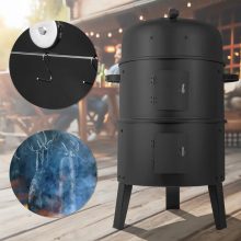 Kerti grill és füstölő 3 az 1-ben, faszenes grill, smoker, tűzrakó, hőmérővel