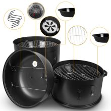 Kerti grill és füstölő 3 az 1-ben, faszenes grill, smoker, tűzrakó, hőmérővel