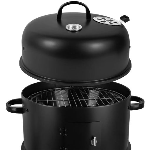 Kerti grill és füstölő 3 az 1-ben, faszenes grill, smoker, tűzrakó, hőmérővel