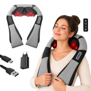   Vezeték nélküli nyak- és hátmasszírozó, shiatsu, melegítő masszázspárna, 8 pontos, akkus