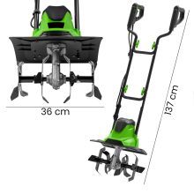 Elektromos rotációs kapa 1500W, 36 cm, 22 cm, kerti talajlazító kultivátor