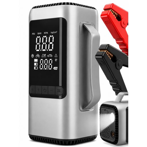 Autós Bikázó Jump Starter Kompresszorral és Powerbank Funkcióval 1000 A, 8000 mAh, 150 PSI