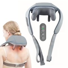   Vezeték nélküli, fűthető Shiatsu nyak-, váll- és hátmasszírozó párna, 6D masszázsfejekkel, 3 sebességfokozattal és 2 üzemmóddal