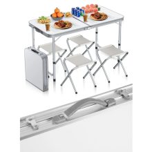 Összecsukható kempingasztal és 4 szék - alumínium vázzal, magasságállítással