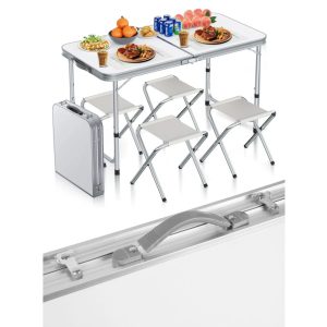   Összecsukható kempingasztal és 4 szék - alumínium vázzal, magasságállítással