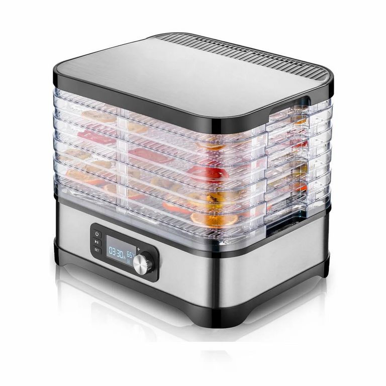 Elektromos élelmiszer szárító gombához, gyümölcshöz, zöldséghez, 6 tálcás, inox kivitel, LED kijelző, BPA-mentes