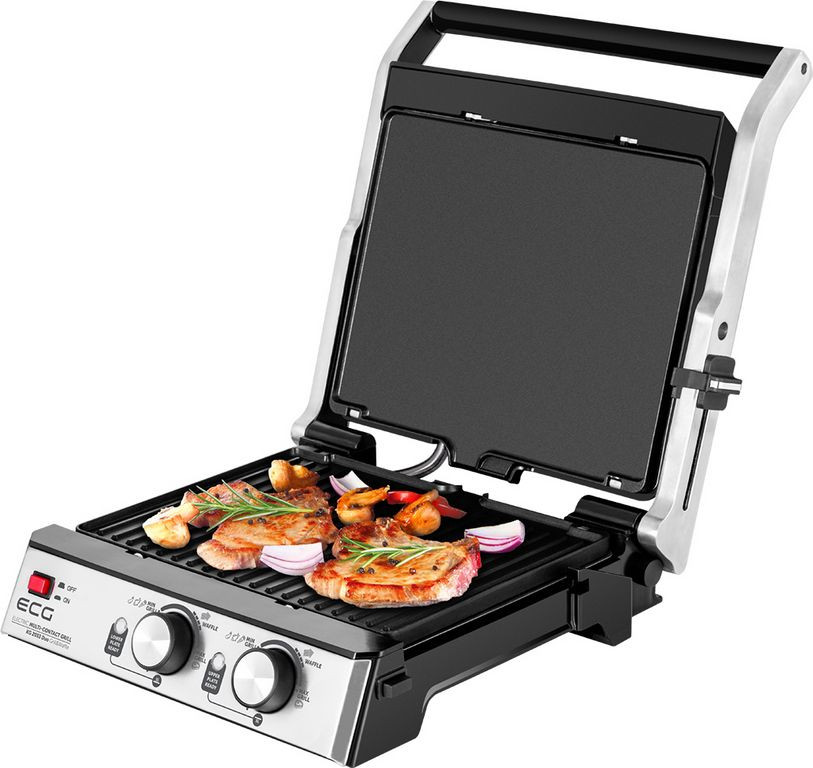 3 az 1-ben kontaktgrill és gofrisütő tapadásmentes lapos, grill és gofri sütőlappal, dupla termosztát, 2000W