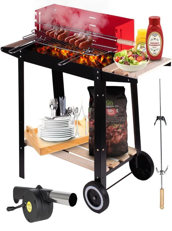 Faszenes kerti grill fújtatóval stabil kialakítás, könnyű használat