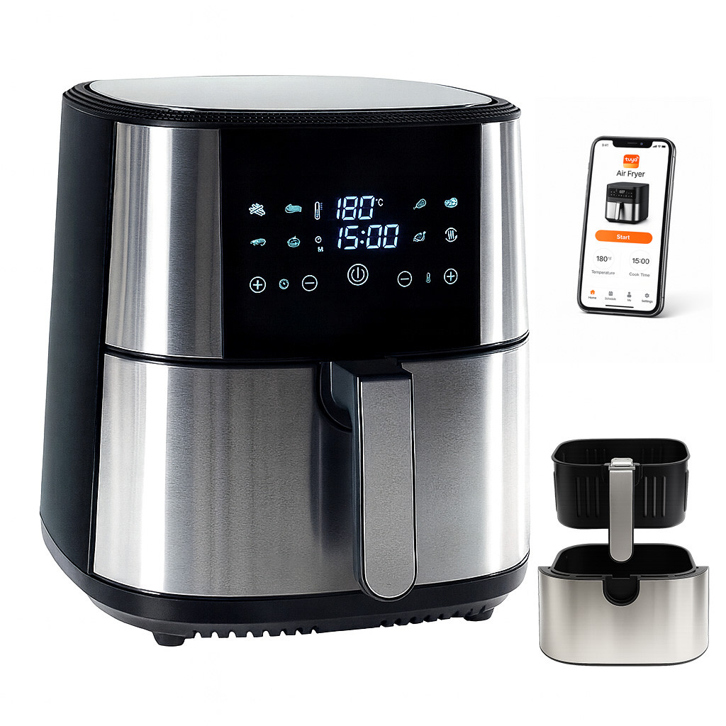 8 L-es Air Fryer 1800W kivehető kosaras, Tumby olaj nélküli forró levegős fritőz digitális kijelzővel, rozsdamentes acél burkolattal