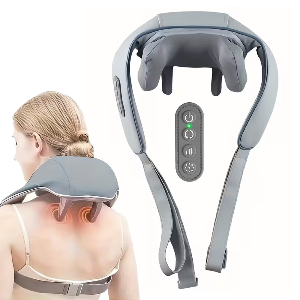 Vezeték nélküli, fűthető Shiatsu nyak-, váll- és hátmasszírozó párna, 6D masszázsfejekkel, 3 sebességfokozattal és 2 üzemmóddal